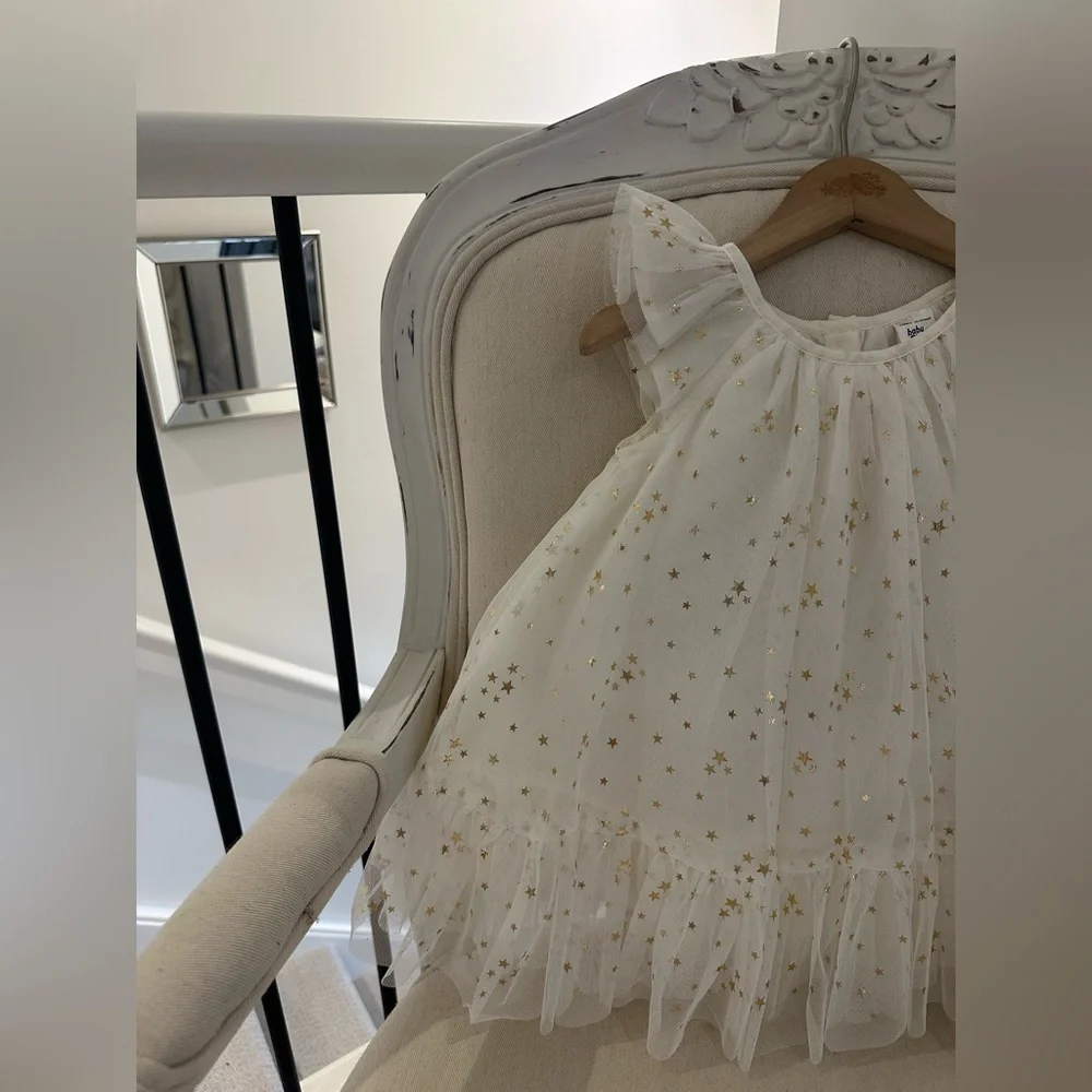 🦢 12 Mth Oshkosh Ivory Tulle Fancy Dress with Gold Star Details NWT - Picture 5 of 14